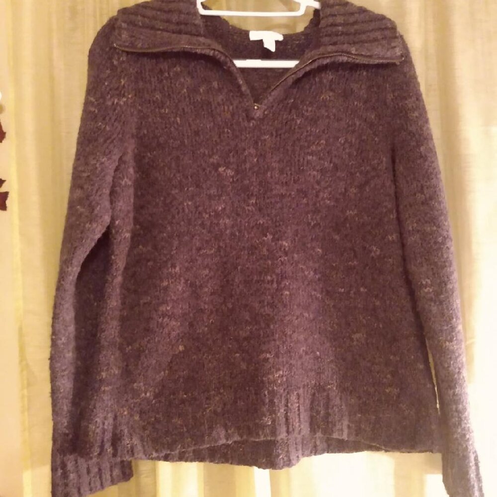Charter Club Pull-over 1/4 zip flecked wool blend knit Sweater Purple Large